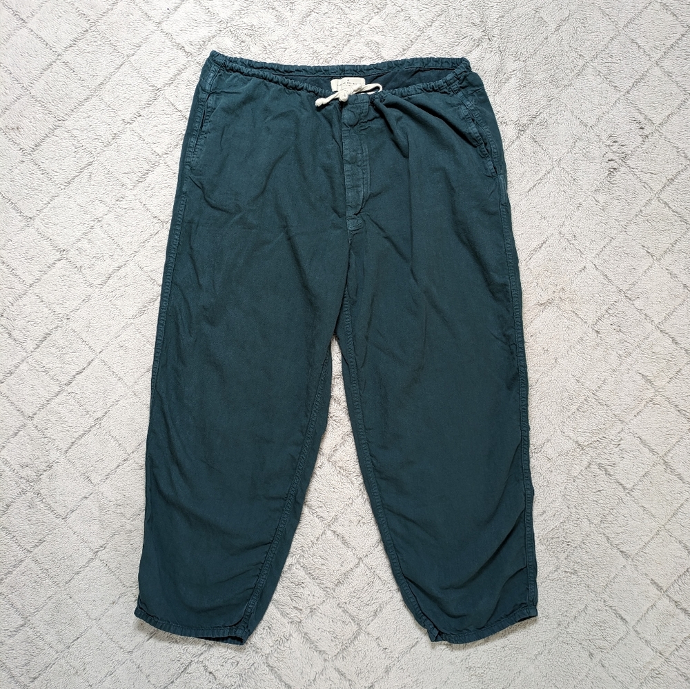 Imogene and Willie Lounge Pants Adult Large Green Drawstring Button Fly Linen 